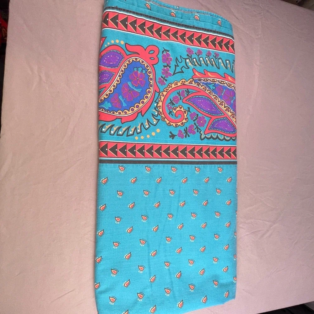 Vintage Lady Pepperell Full Flat Sheet Turquoise Paisley Boho Percale USA Made